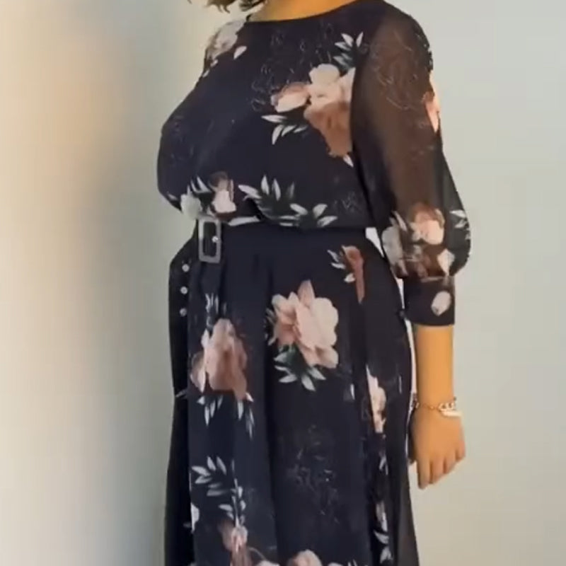 【S-4XL】🌺 Φόρεμα με στρογγυλή λαιμόκοψη και ζώνη-GR