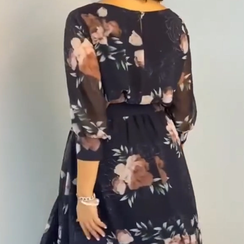 【S-4XL】🌺 Gėlėta apvalios iškirptės suknelė su diržu-LT