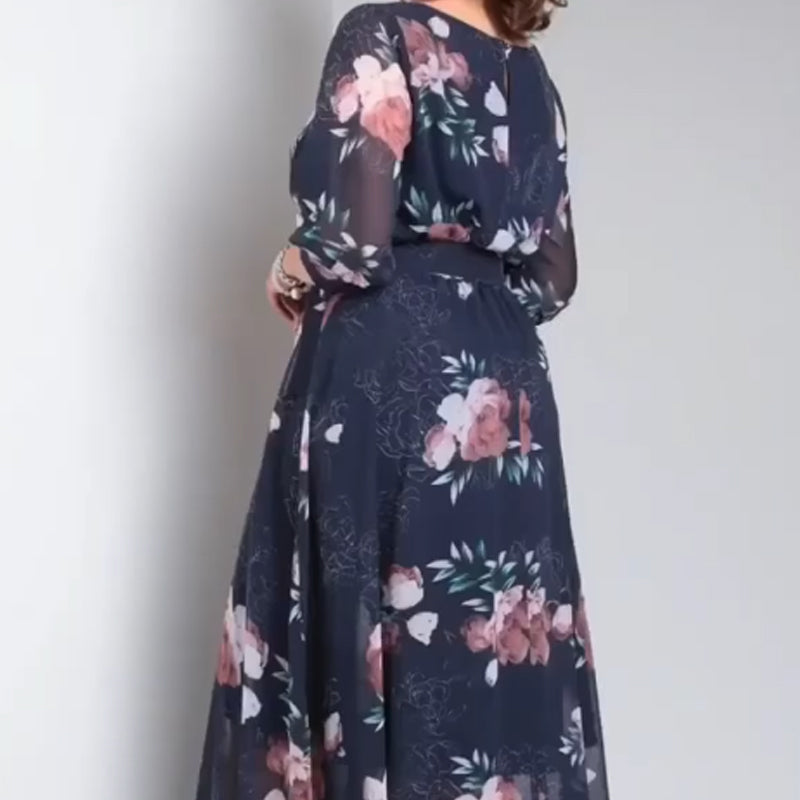 【S-4XL】🌺 Φόρεμα με στρογγυλή λαιμόκοψη και ζώνη-GR