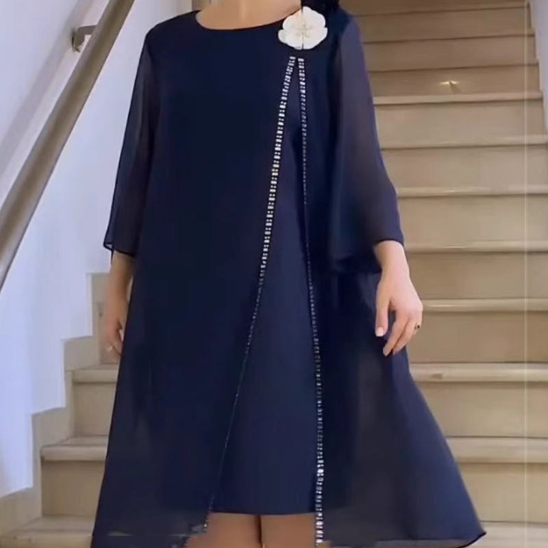 🌸✨【S-4XL】Ženska mrežasta obleka z okroglim izrezom in cvetličnim poudarkom-SI