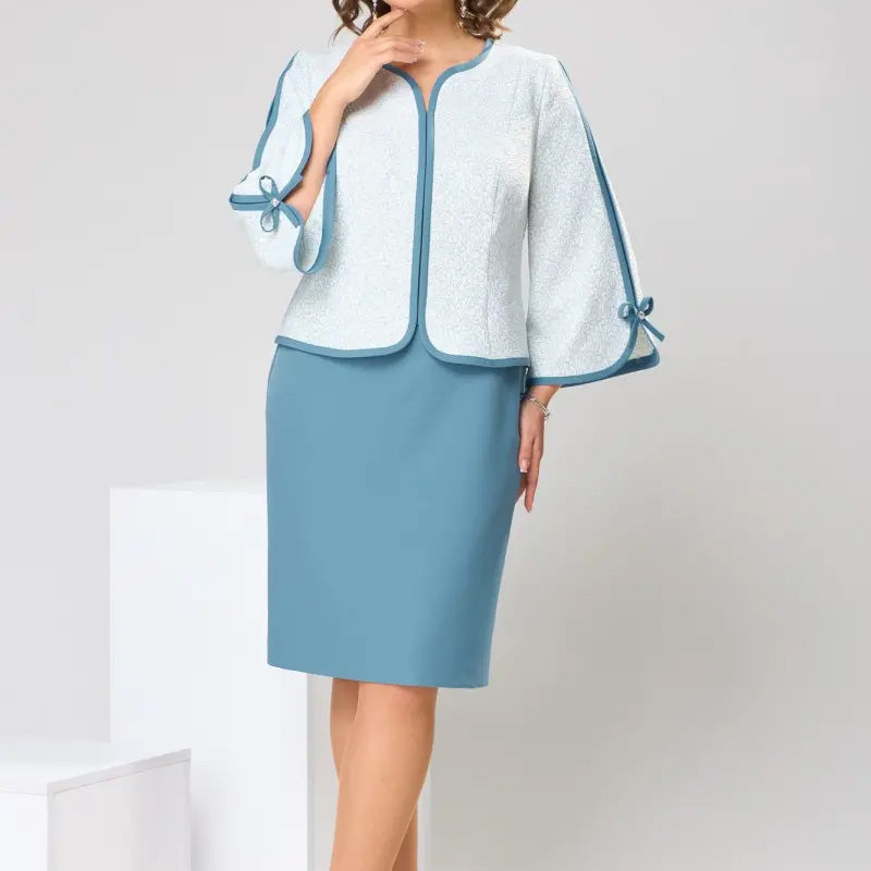 Κομψό τοπ με φιόγκο και φούστα με σκίσιμο στο πίσω μέρος-GR