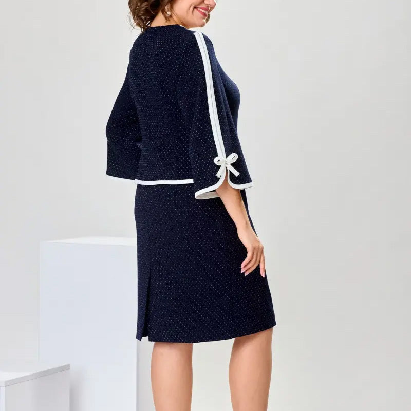 Κομψό τοπ με φιόγκο και φούστα με σκίσιμο στο πίσω μέρος-GR