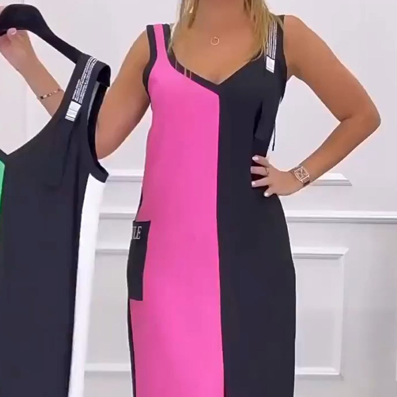 Vestido sin mangas de punto multicolor con escote en pico-ES