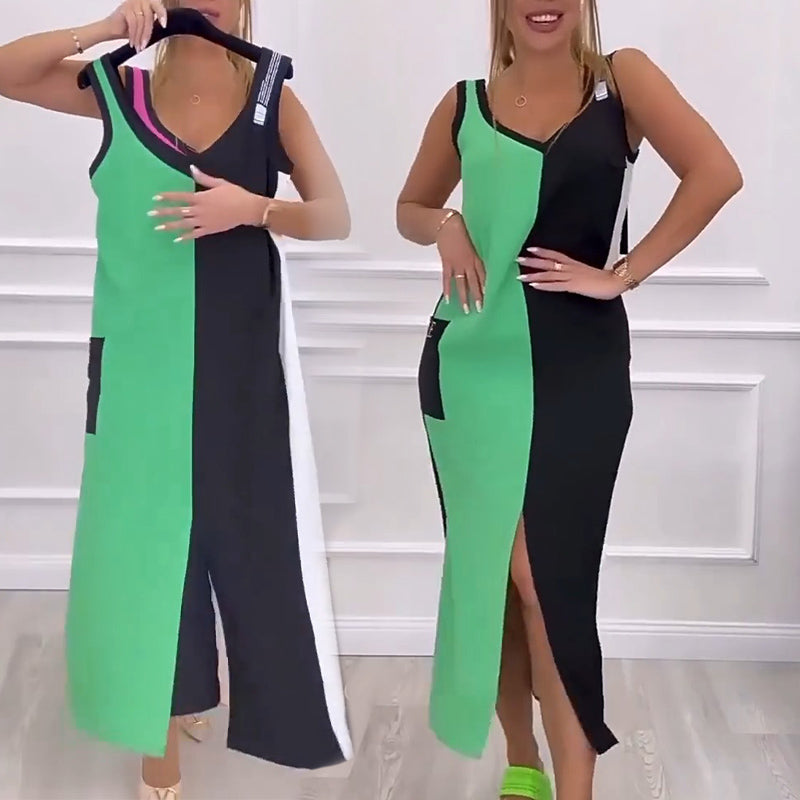 Πολύχρωμο πλεκτό αμάνικο φόρεμα με λαιμόκοψη σε σχήμα V-GR