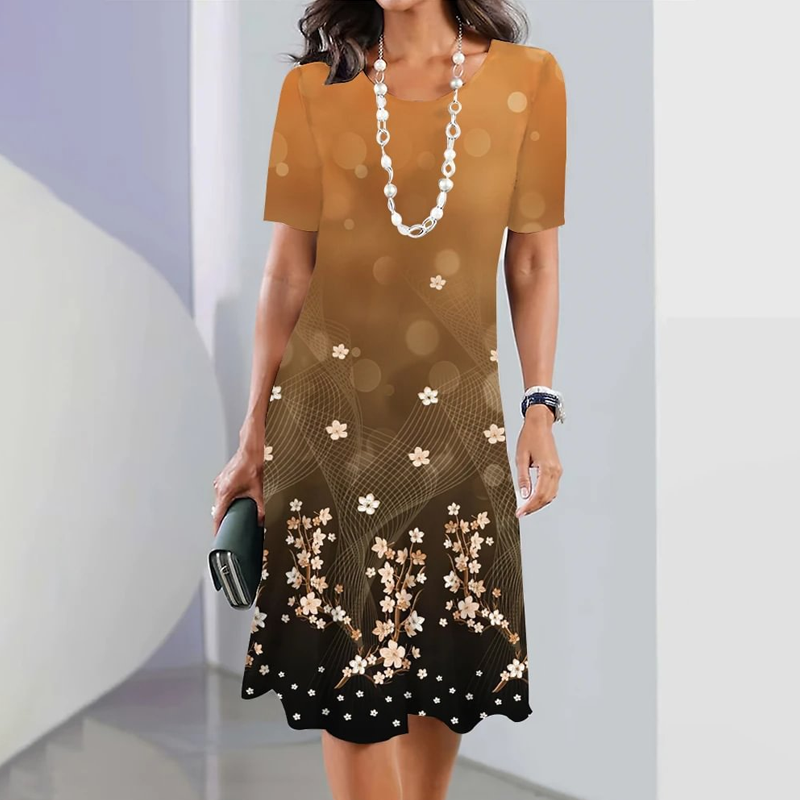 🌸Elegantna ženska obleka z okroglim izrezom in cvetličnimi vzorci-SI