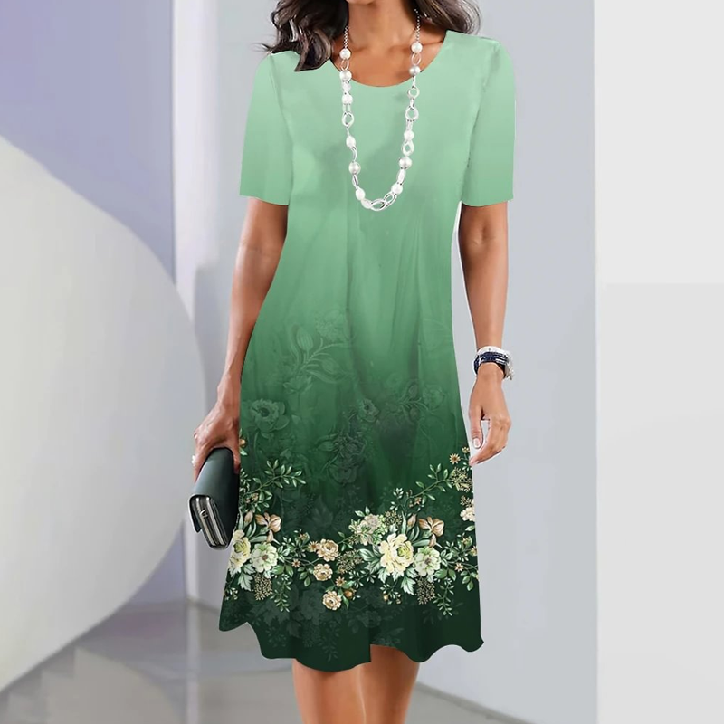 🌸Elegantiška moteriška suknelė su apvaliu kaklu gėlių raštais-LT