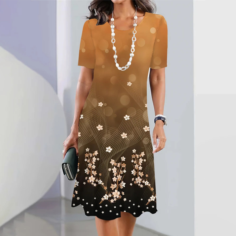 🌸Elegante vestido de mujer con escote redondo y estampados florales.-ES