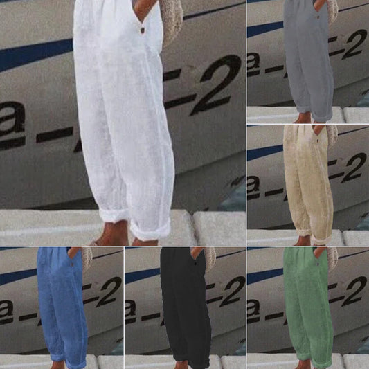 Αναπνέον λινό casual παντελόνι-GR