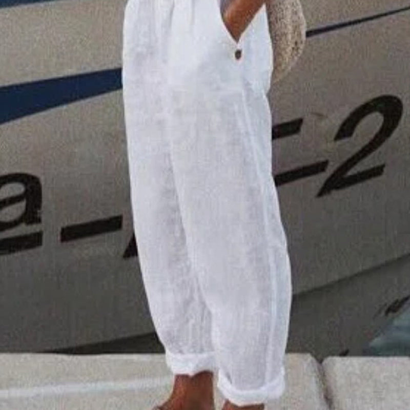 Αναπνέον λινό casual παντελόνι-GR