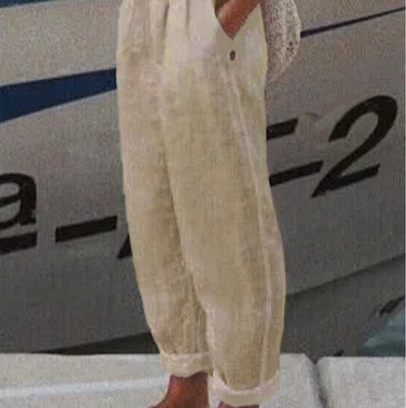 Αναπνέον λινό casual παντελόνι-GR