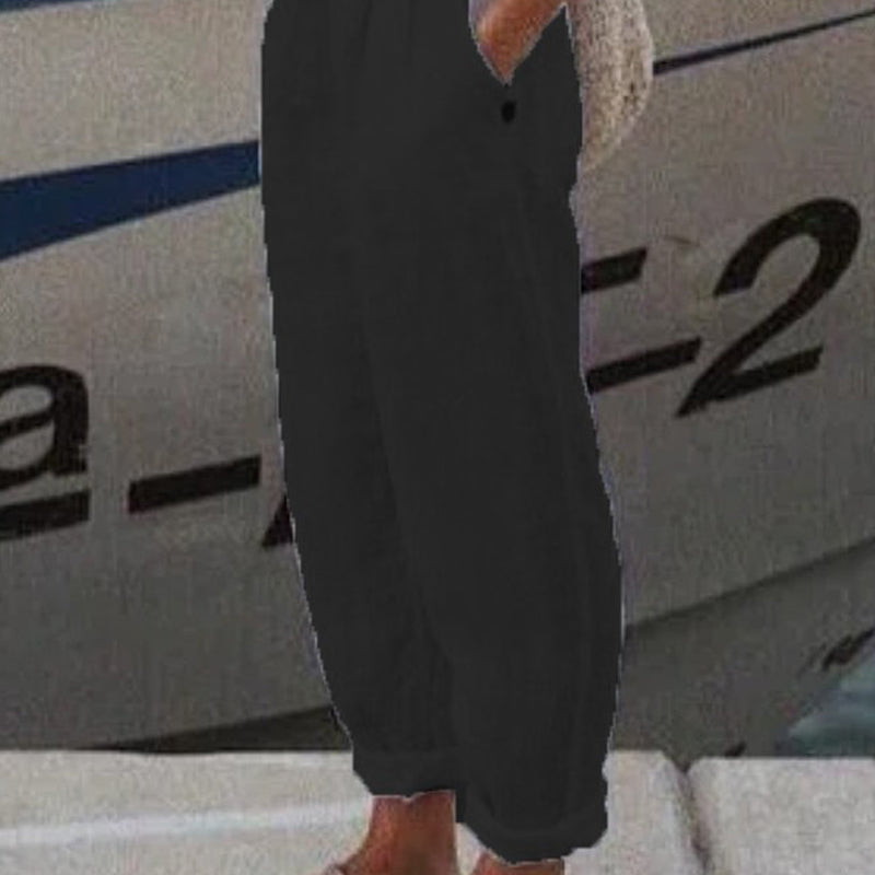 Αναπνέον λινό casual παντελόνι-GR