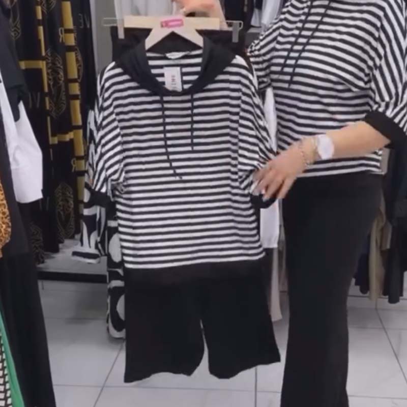 ✨Σετ γυναικείο ριγέ τοπ και μονόχρωμο παντελόνι-GR