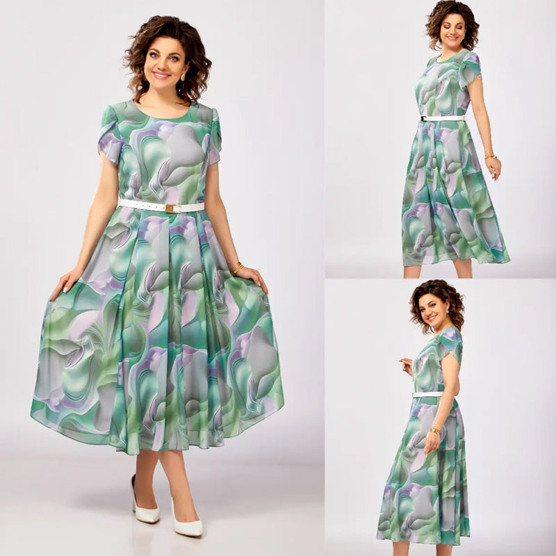 💞Abstrakčios gėlėtos fantazijos suknelės (su diržu)-LT