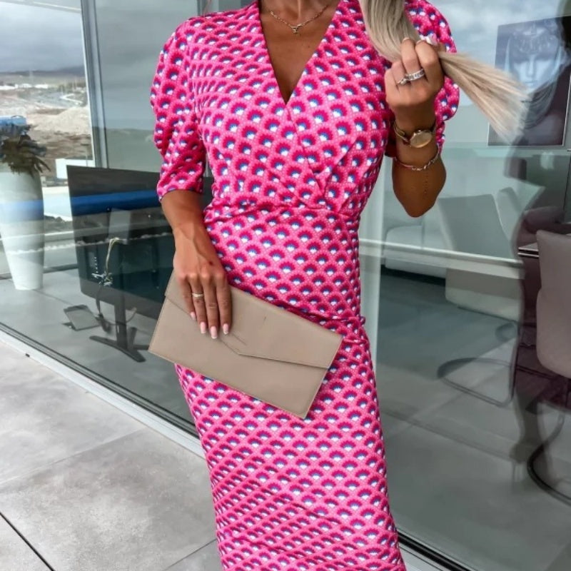 Γυναικεία φορέματα με κοντό μανίκι και V λαιμόκοψη-GR