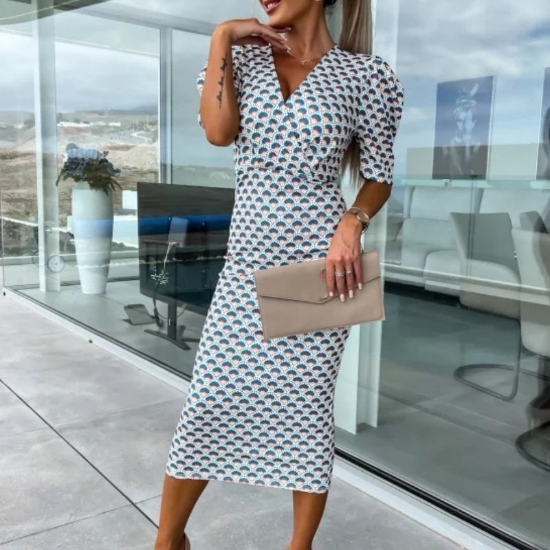 Γυναικεία φορέματα με κοντό μανίκι και V λαιμόκοψη-GR