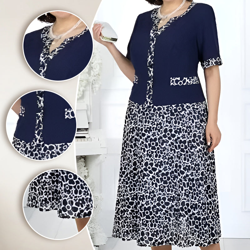 Ženska elegantna imitacija dvodelne obleke s cvetličnim vzorcem-SI