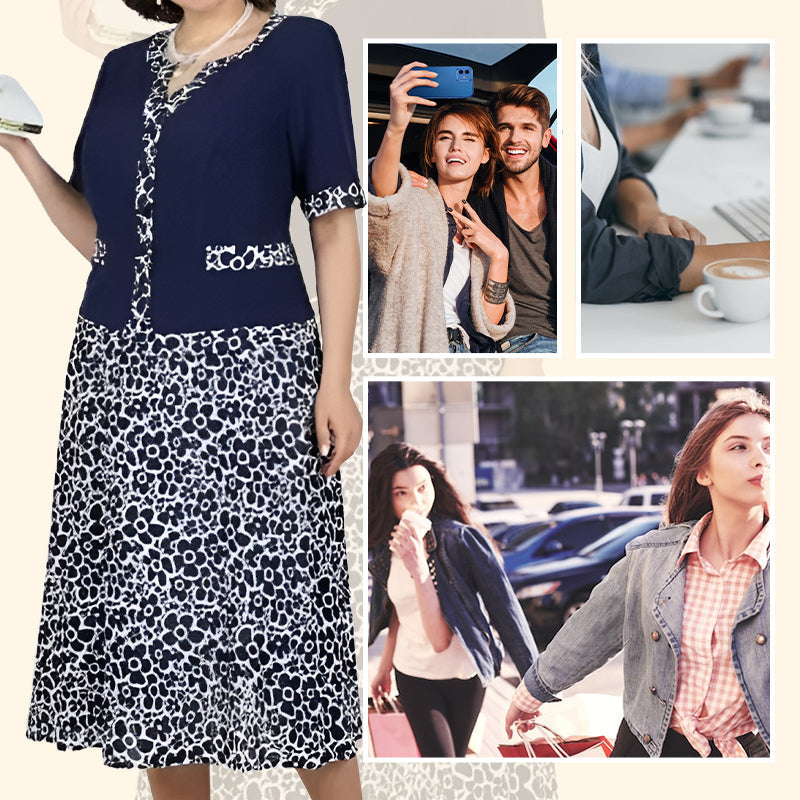 Ženska elegantna imitacija dvodelne obleke s cvetličnim vzorcem-SI