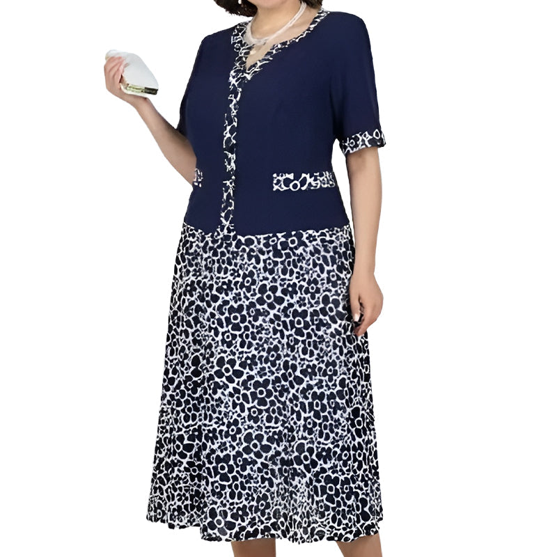 Γυναικείο κομψό φόρεμα δύο τεμαχίων σε απομίμηση με φλοράλ μοτίβο-GR