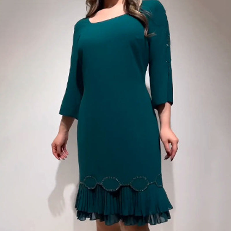 💝Elegantiška suknelė su apvalia iškirpte ir raukiniais apačioje-LT