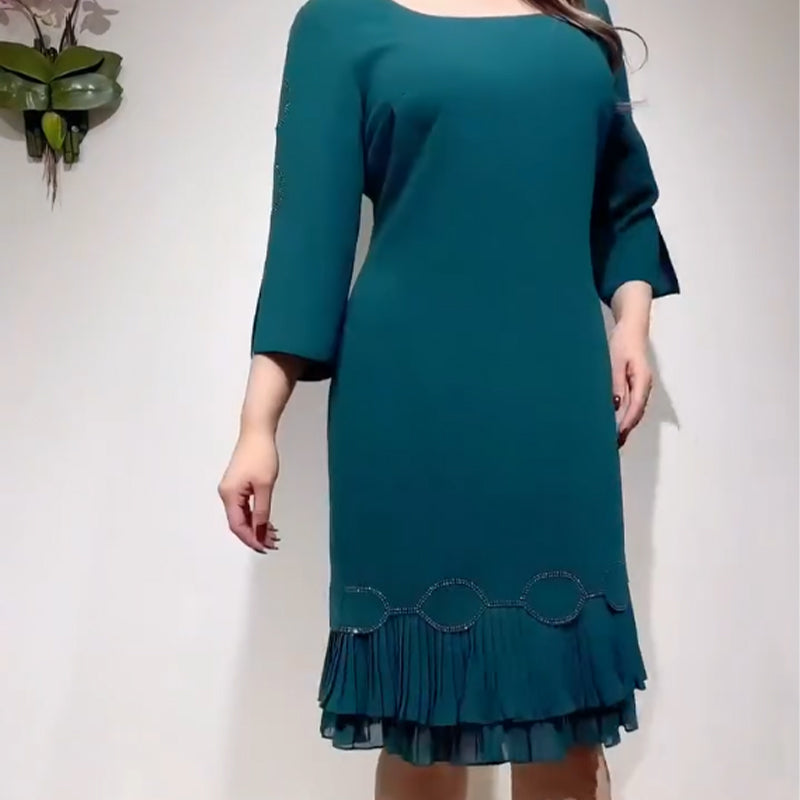 💝Elegantiška suknelė su apvalia iškirpte ir raukiniais apačioje-LT