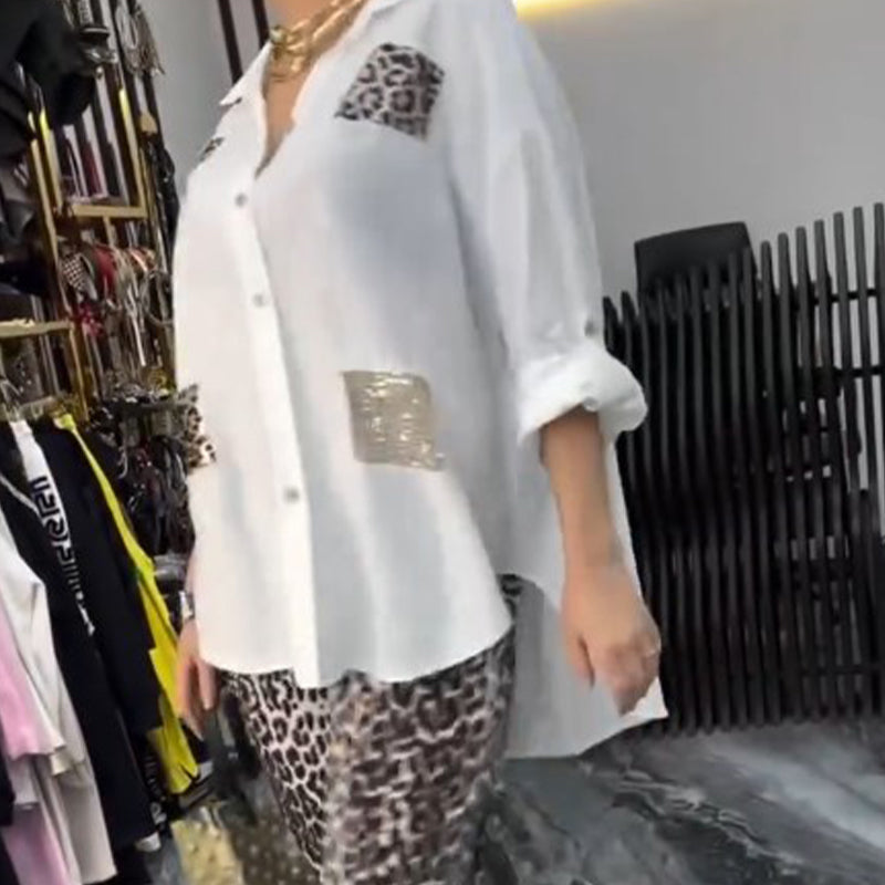 👗 Leopardo rašto rinkinys | Dviejų dalių laisvalaikio | Elastinė medvilnė-LT