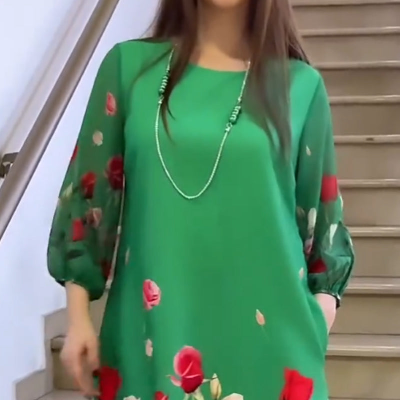 Γυναικείο κομψό φόρεμα με φλοράλ ντεκολτέ-GR