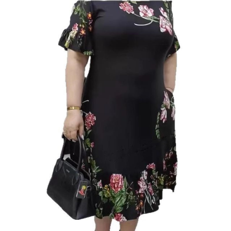 🌺Elegantiška, didelių gabaritų raštų ir raukinių suknelė-LT