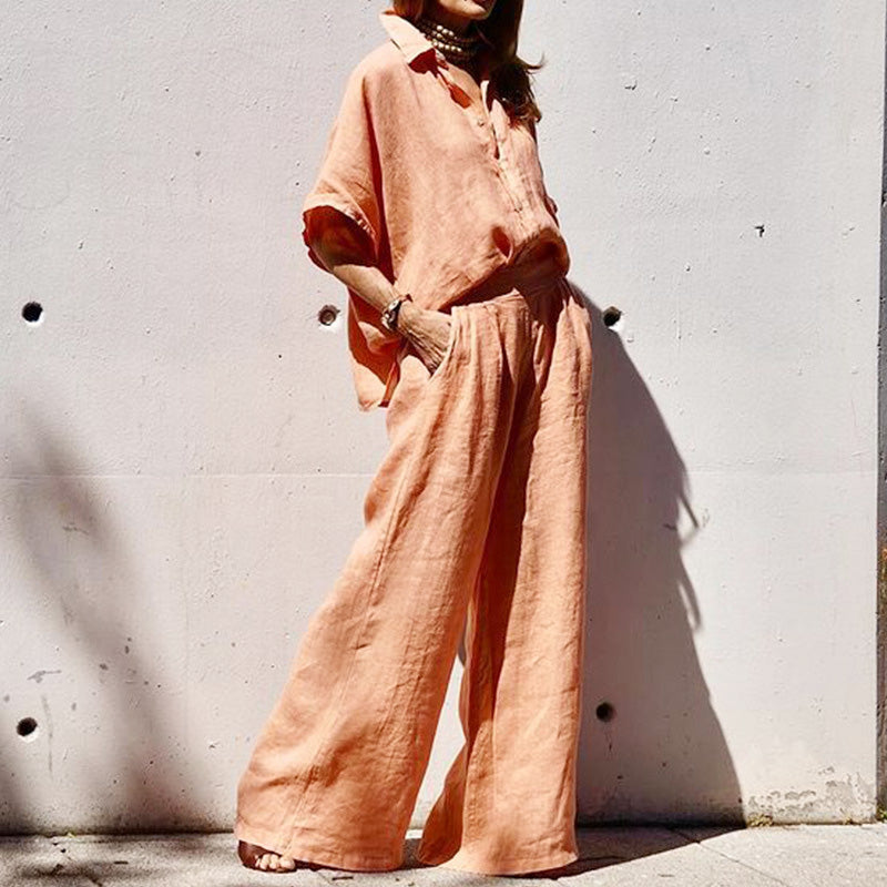 Ženski dvodelni komplet za prosti čas iz bombaža in lana-SI