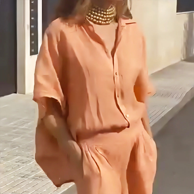 Ženski dvodelni komplet za prosti čas iz bombaža in lana-SI