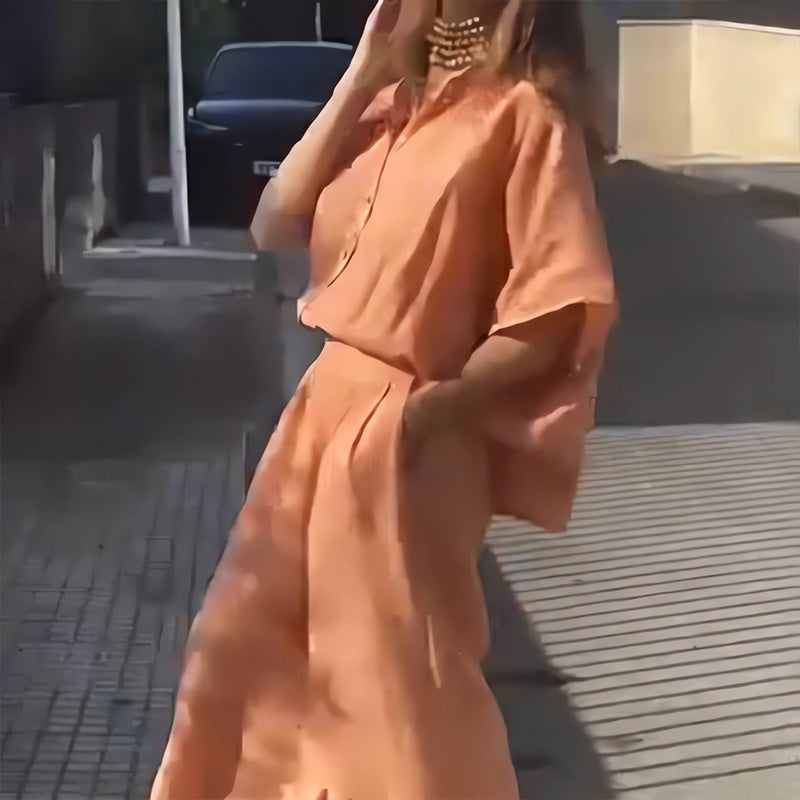 Ženski dvodelni komplet za prosti čas iz bombaža in lana-SI