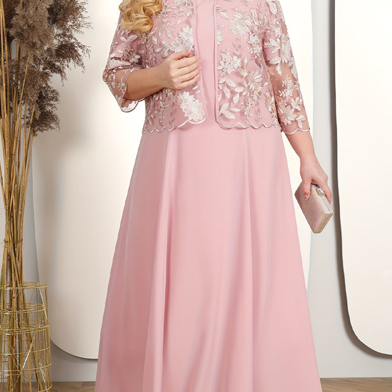 ✨Moteriška vienspalvė suknelė su nėriniais siuvinėtu švarkeliu-LT