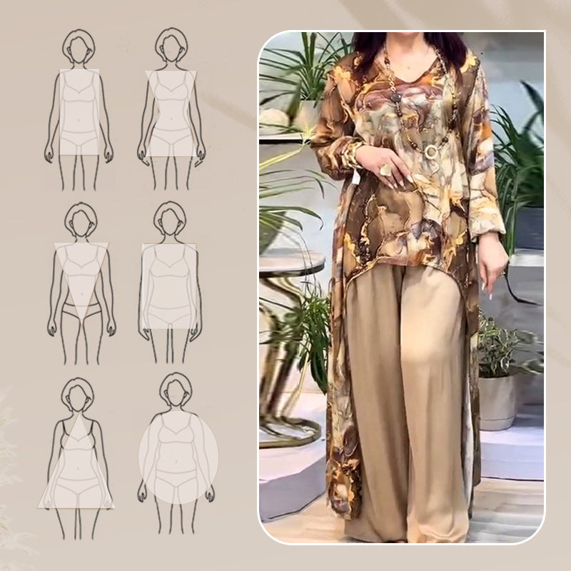 ❤️Γυναικείο σετ δύο τεμαχίων με μοντέρνο τυπωμένο τοπ και παντελόνι-GR