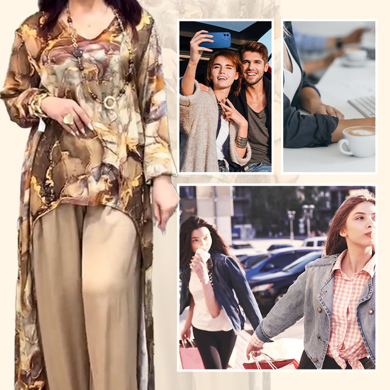 ❤️Ženski dvodelni komplet s trendovskim potiskanim zgornjim delom in hlačami-SI