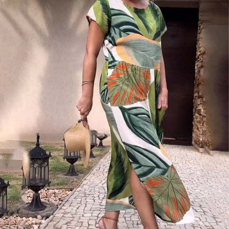 🌸 Φορέματα με κοντά μανίκια και στάμπα στο πλάι για γυναίκες-GR