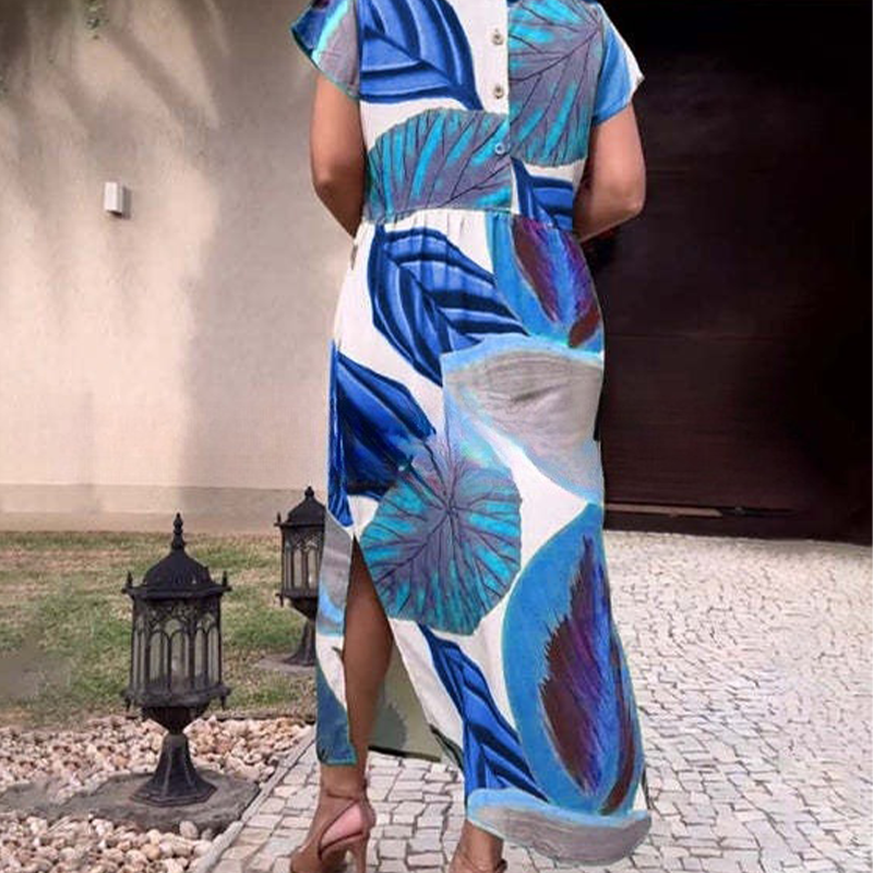 🌸 Φορέματα με κοντά μανίκια και στάμπα στο πλάι για γυναίκες-GR