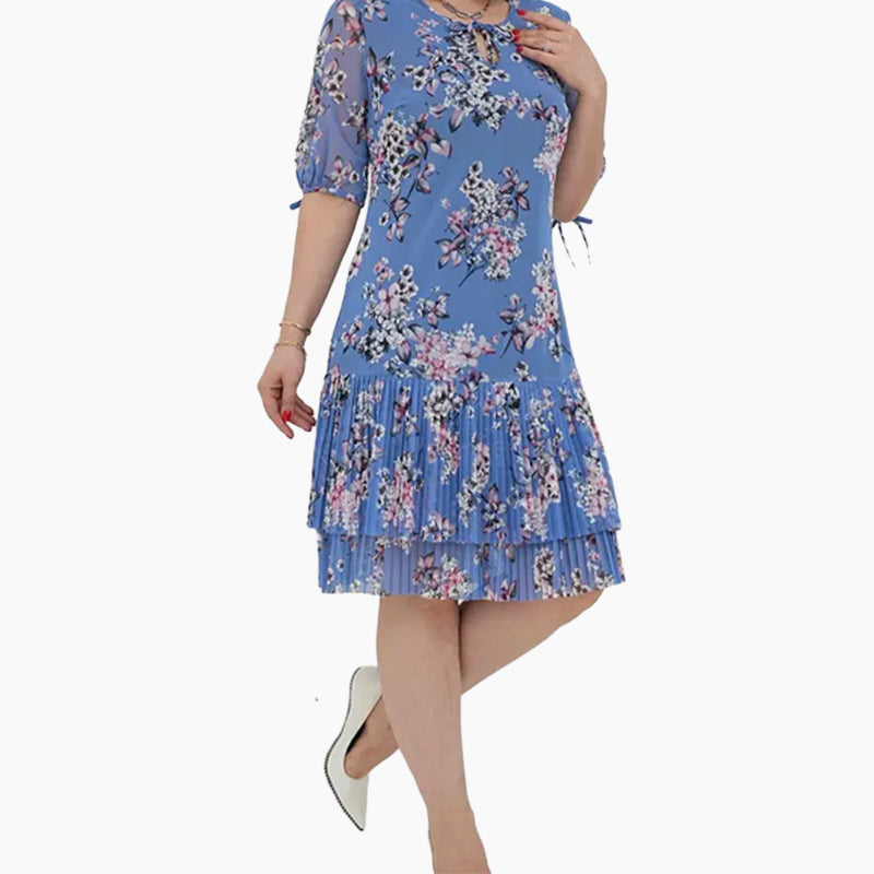 Γυναικείο κομψό φόρεμα με κοντό μανίκι και πλισέ μακρύ φόρεμα-GR