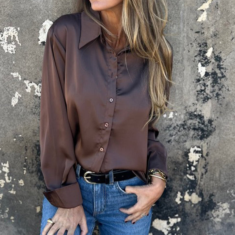 🎊 Vasaros naujienos🎊 Elegantiški atlasiniai ilgomis rankovėmis marškiniai-LT