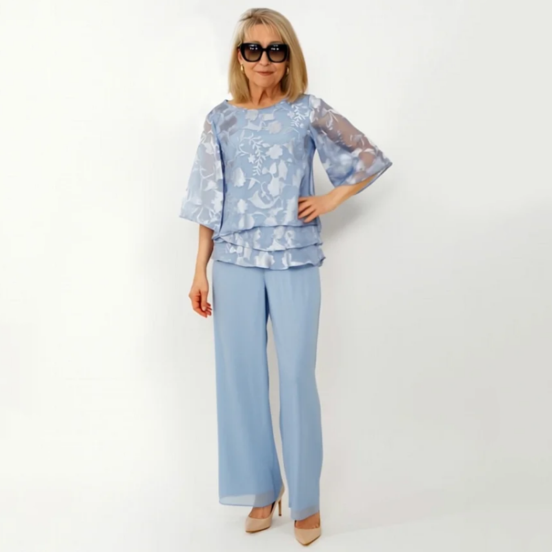 Κομψές γυναικείες μπλούζες με γραβάτες και φαρδιά παντελόνια σε σετ-GR