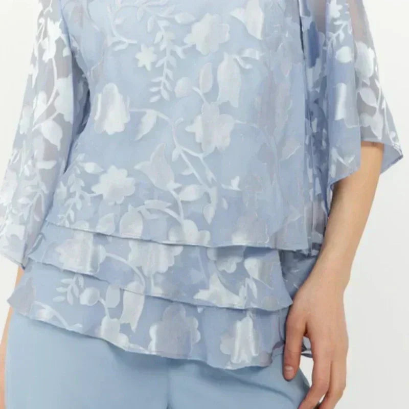 Κομψές γυναικείες μπλούζες με γραβάτες και φαρδιά παντελόνια σε σετ-GR