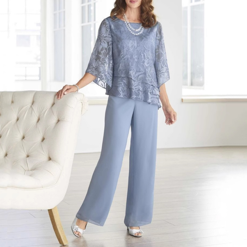 Κομψές γυναικείες μπλούζες με γραβάτες και φαρδιά παντελόνια σε σετ-GR