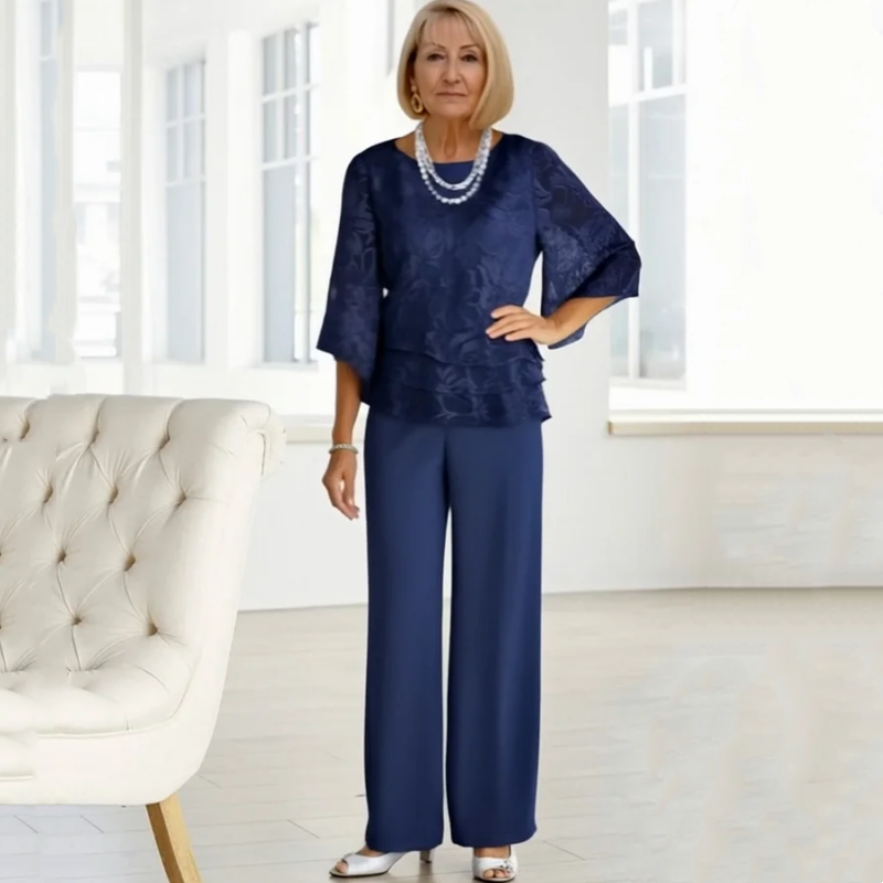 Κομψές γυναικείες μπλούζες με γραβάτες και φαρδιά παντελόνια σε σετ-GR