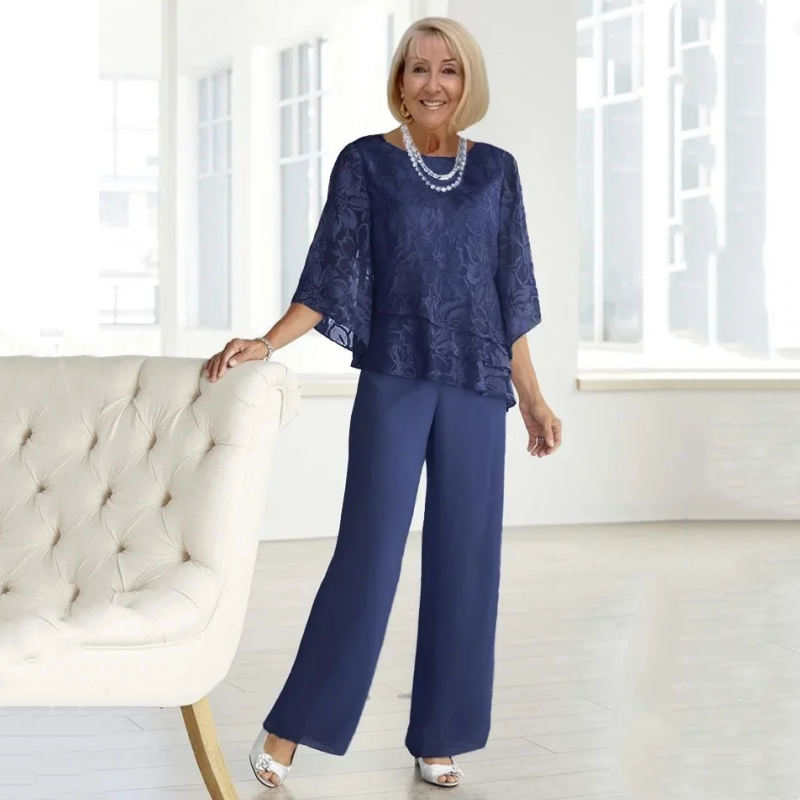 Κομψές γυναικείες μπλούζες με γραβάτες και φαρδιά παντελόνια σε σετ-GR