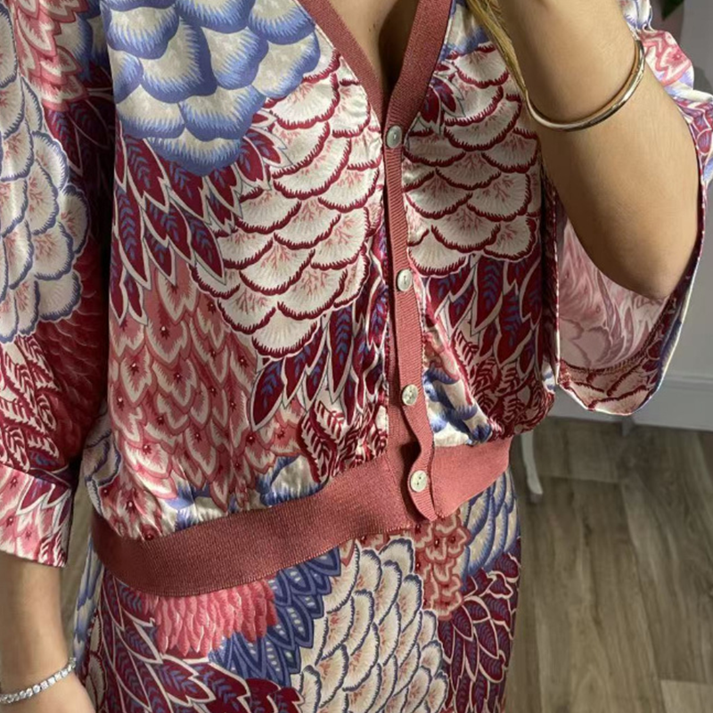 🏆🌸Dviejų dalių moteriškas komplektas: palaidinė V formos iškirpte ir ilgas sijonas-LT