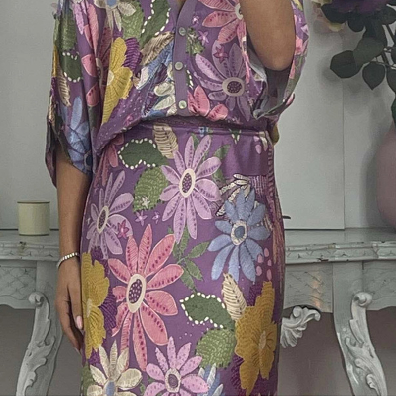 🏆🌸Σετ δύο τεμαχίων για γυναίκες: Τοπ με V ντεκολτέ και μακριά φούστα-GR