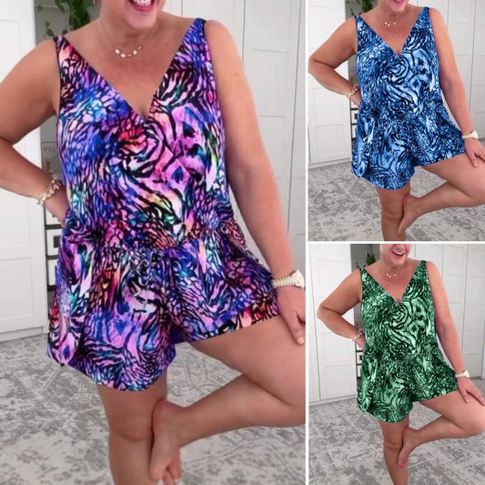 💝 Μαγιό με στάμπα χωρίς μανίκια και V λαιμόκοψη 2025-GR