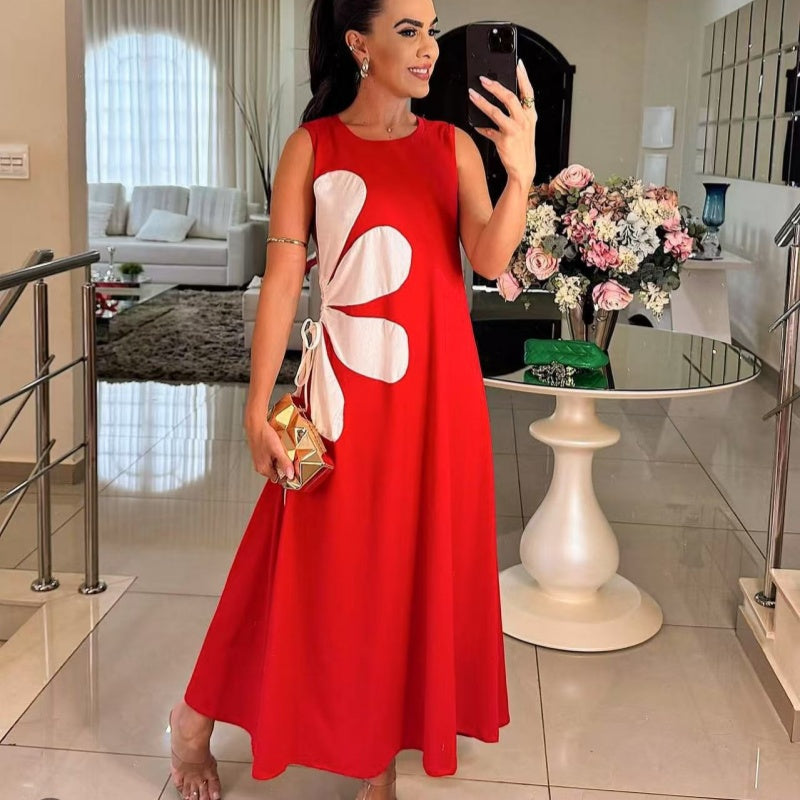 👗 Moteriška suknelė be rankovių su gėlių raštu 🌸-LT