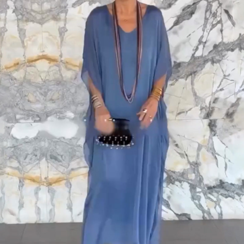 Γυναικείο Φόρεμα Maxi με V-Neck, Αεριζόμενο και Ριχτό Στυλ-GR