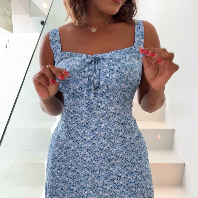 🌸Μίνι φόρεμα με φλοράλ print και τιράντες-GR