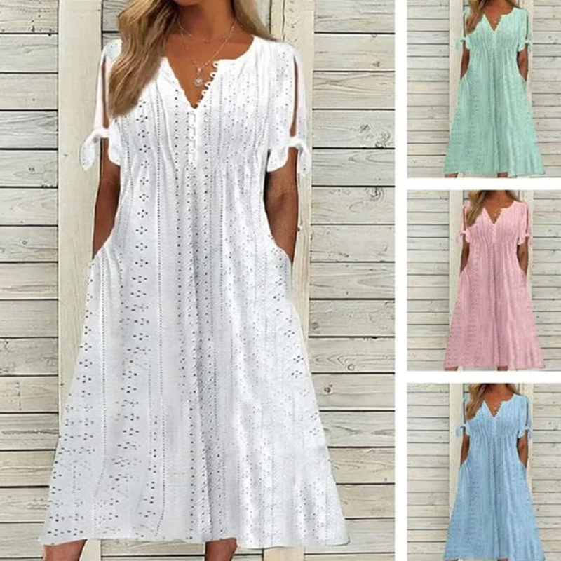 Κομψό γυναικείο φόρεμα με V-λαιμόκοψη-GR