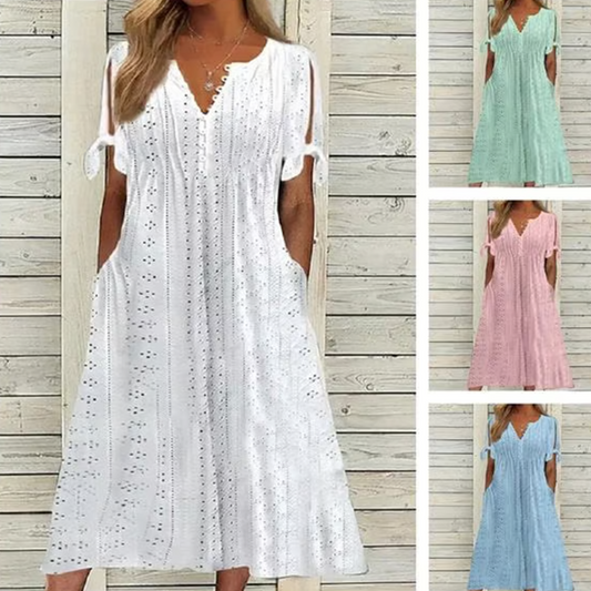 Κομψό γυναικείο φόρεμα με V-λαιμόκοψη-GR